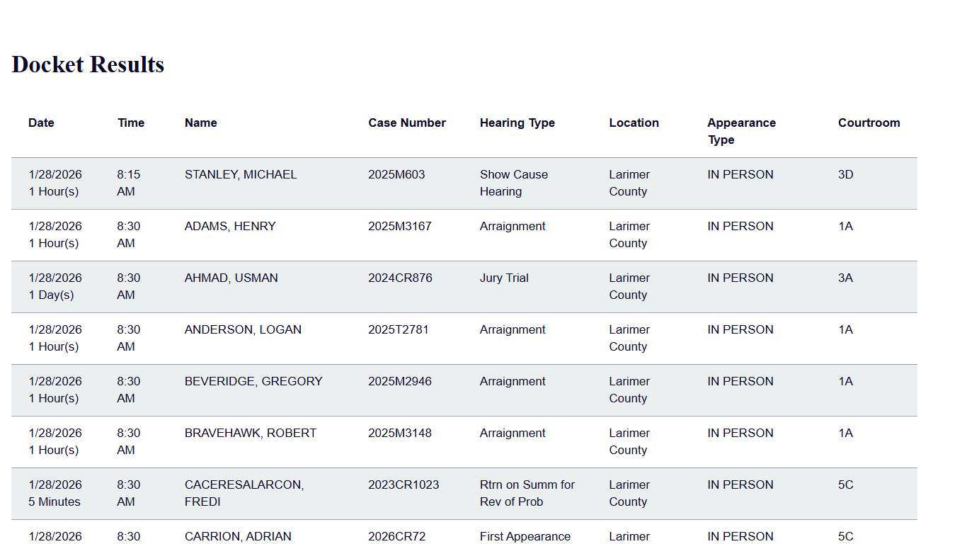Docket Print Results Colorado Judicial Branch
