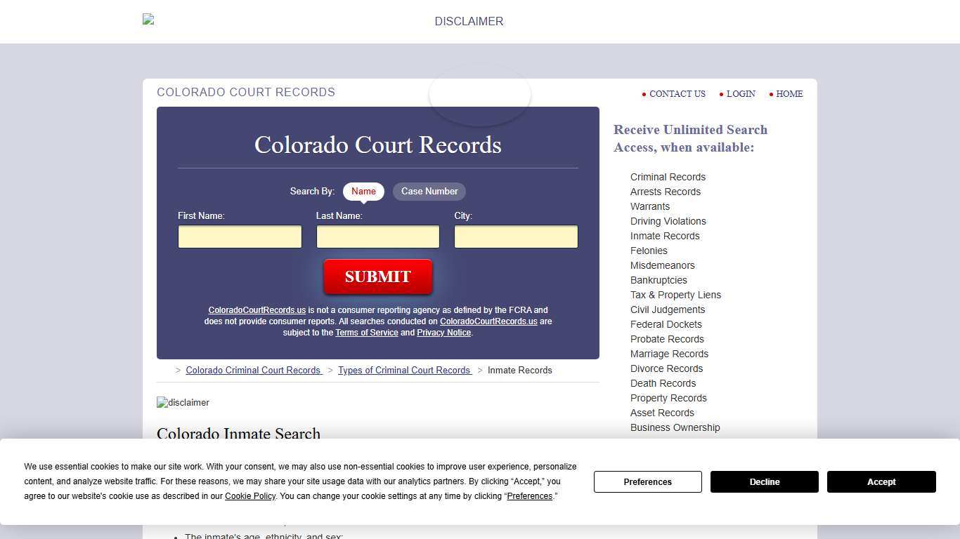Colorado Inmate Search ColoradoCourtRecords.us