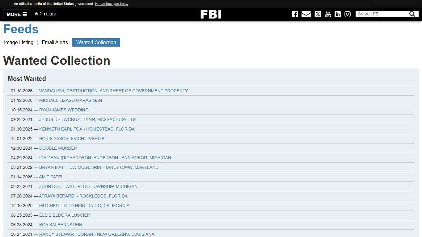 Wanted Collection — FBI